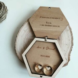 porta alianzas con frases de madera personalizado
